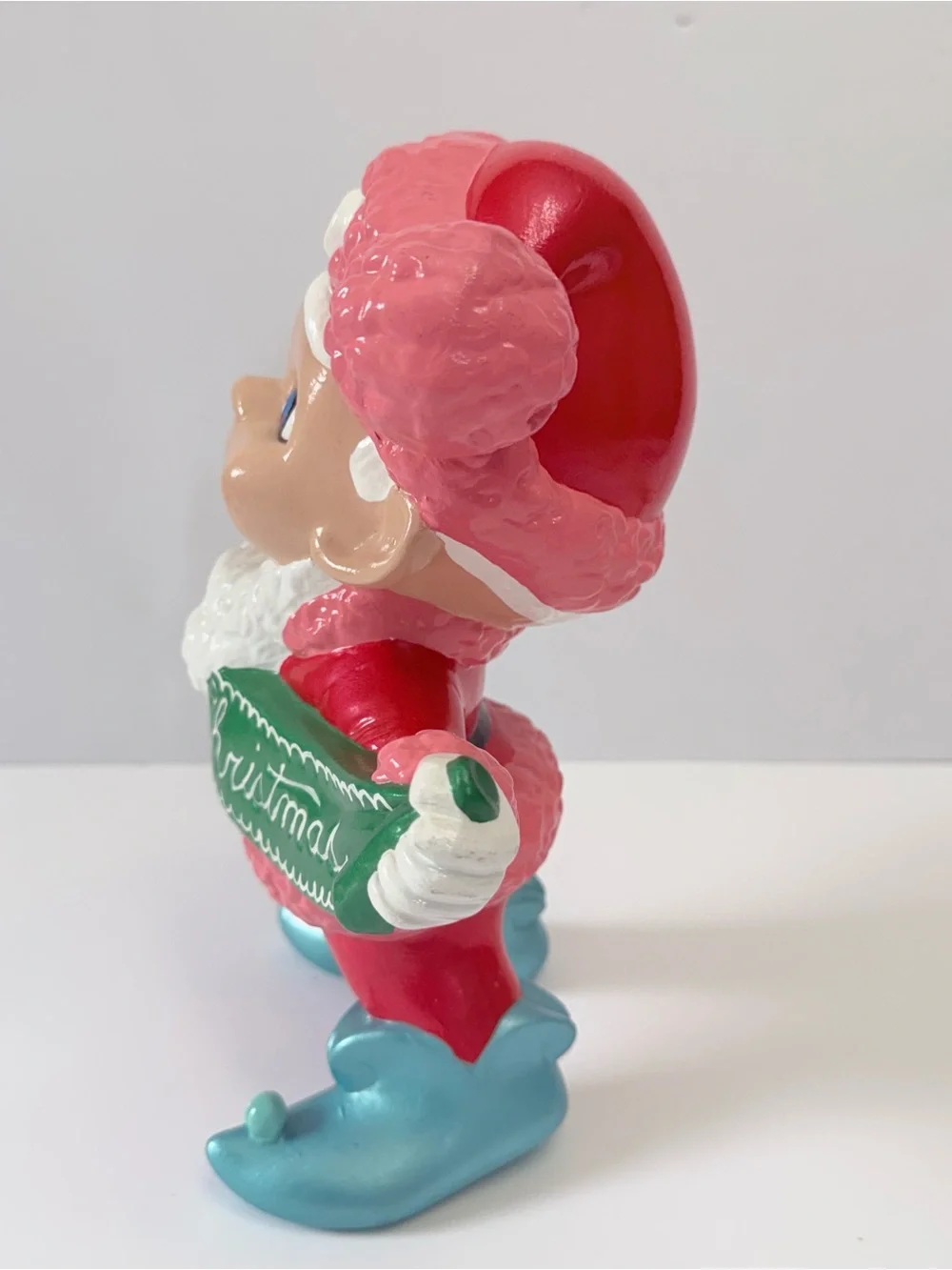 Vintage Atlantic Mold Santa Elf Merry Christmas Pink Turquoise Ceramic 11” Rare